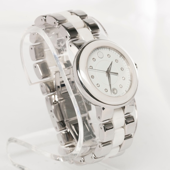 Auth MOVADO Cerena Diamond White Ceramic Watch - Picture 7 of 9